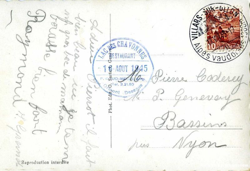 Ansichtskarten: Lac des Chavonnes + 1945 STEMPEL – Gebraucht aus Emmenbrücke von teestube 1