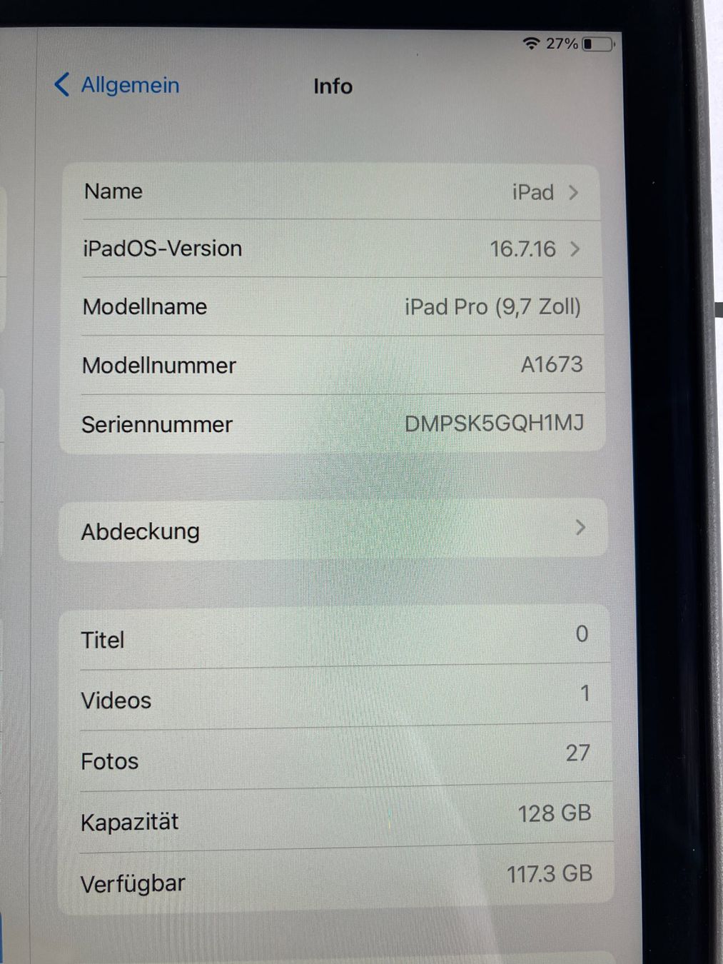Apple Tablet PC: iPad Pro 9,7 Zoll. 128GB. Model A1673 – Gebraucht aus Abtwil AG von Swissraver 1