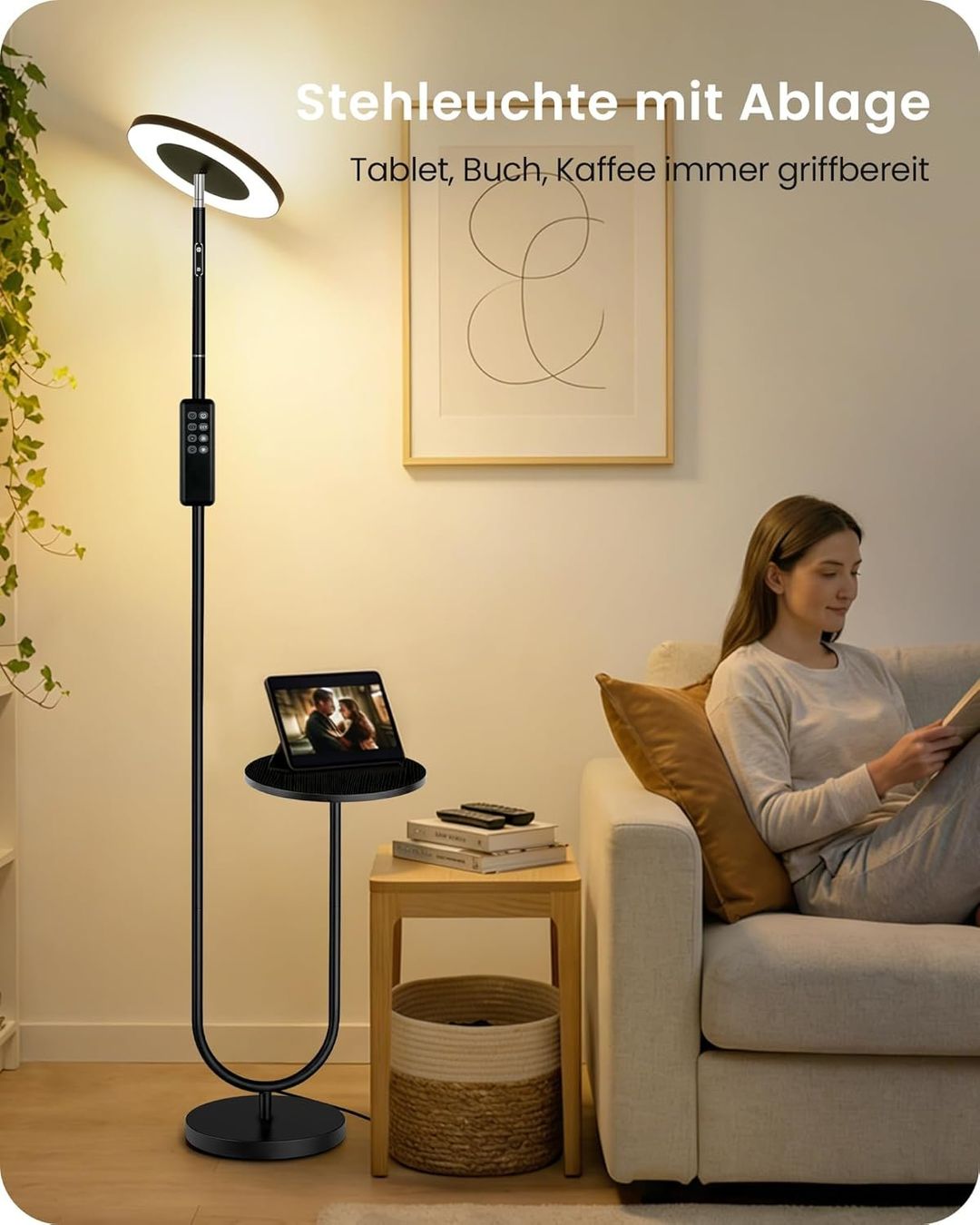 Lampade: Dimmbare LED Stehlampe mit Ablage – Nuovo e nell'imballaggio originale da Gränichen venduto da omniadeals 5