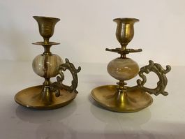 Edle Kerzenständer, Messing/Marmor, 2 Stück, Vintage