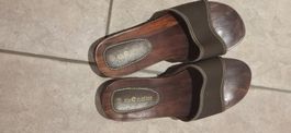 Pantolette/Zoggeli Gr. 39, Holz und Leder