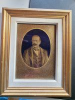 antike Emaille Glas Portrait Malerei von 1887 Gold