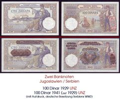 Zwei Banknoten Serbien 1929 / 1941 UNZ