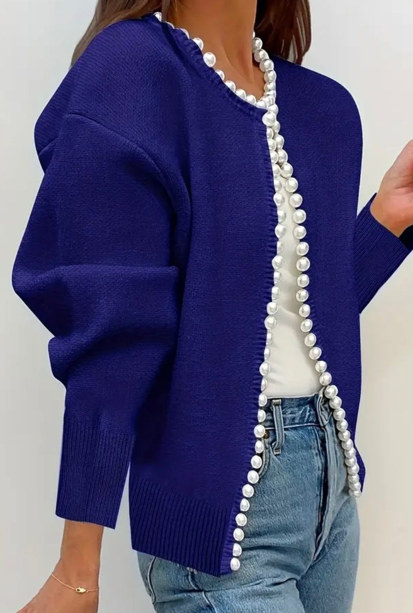 Jacken: stilvolle und edle Strickjacke mit Perlen, blau, L – Neu und originalverpackt aus Winkel von ferrari2022