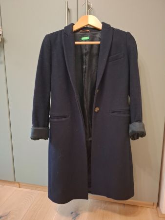 Benetton Wollmantel in dunkelblau, Gr. 38
