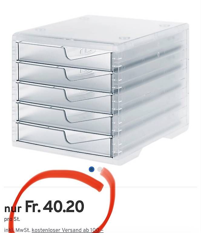 Sistemi di archiviazione: neue Schubladenbox, 5 Schübe, transparent – Nuovo e nell'imballaggio originale da Necker venduto da liq24 1