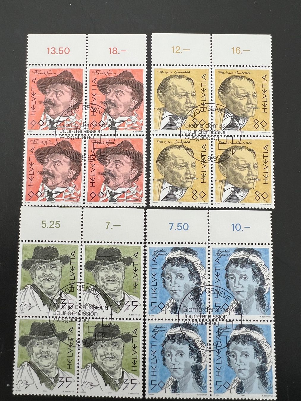 Tutti i francobolli: 1990  Erstag gest.Viererblock mit Tab (K61) – Usato da Hinwil venduto da Sidi4