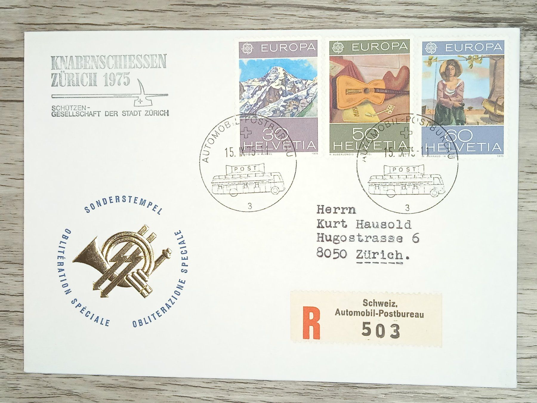 Tutti i francobolli: TR17 Enveloppe + Timbre Suisse 1975 – Usato da Cousset venduto da Patrick_Collections
