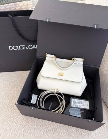 Dolce & Gabbana Sicily Klein Tasche, Weiss, Full Set