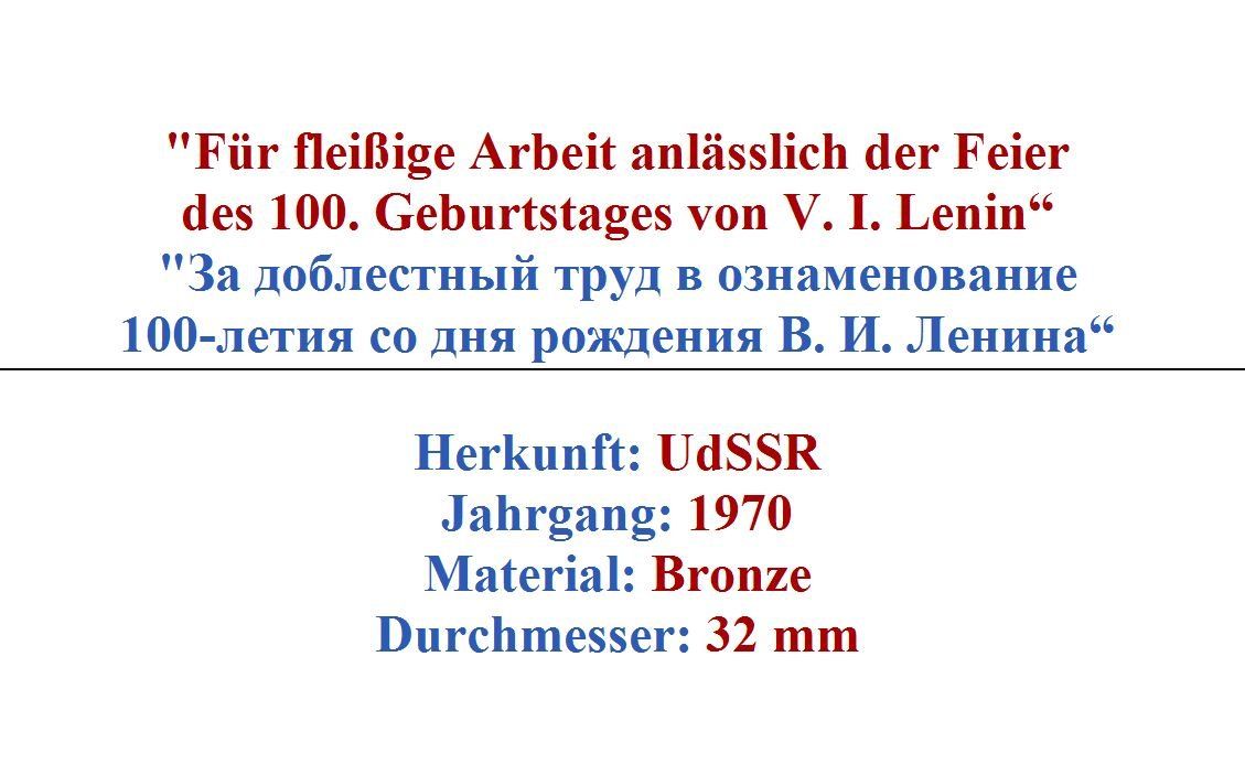 Medaillen: 100. Geburtstag von W.I. Lenin, 1970 – Gebraucht aus Flamatt von samowarow 1