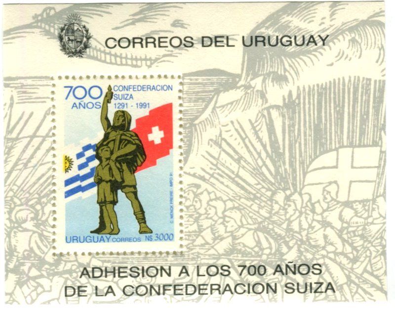 Alle Briefmarken: Block "700 Jahre Eidgenossenschaft. Wilhelm Tell". Uruguay. – Neu und originalverpackt aus Basel von Butsch5
