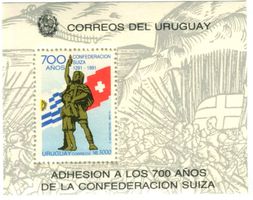Block "700 Jahre Eidgenossenschaft. Wilhelm Tell". Uruguay.