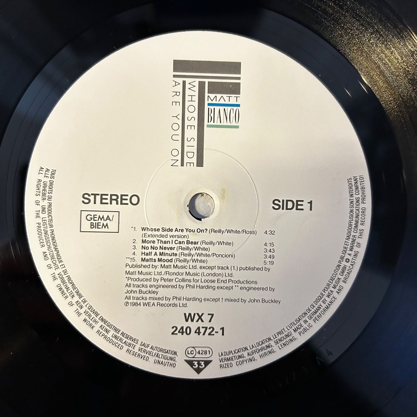 Dischi in vinile: Matt Bianco - Whose Side Are You On?,  Vinyl LP – Usato da Aesch BL venduto da BernisFlomi 2