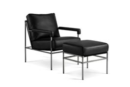 Sessel + Hocker Seventy Five | Leder black | Gestell schwarz