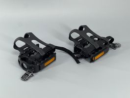 Velo Pedale mit Riemen/Käfig, NEU, VP-872, Schwarz