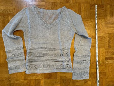 Damen Pullover V-Ausschnitt hellgrau Strick Gr. XS