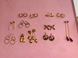 Lot de paires de boucles d'oreilles fantaisie doré