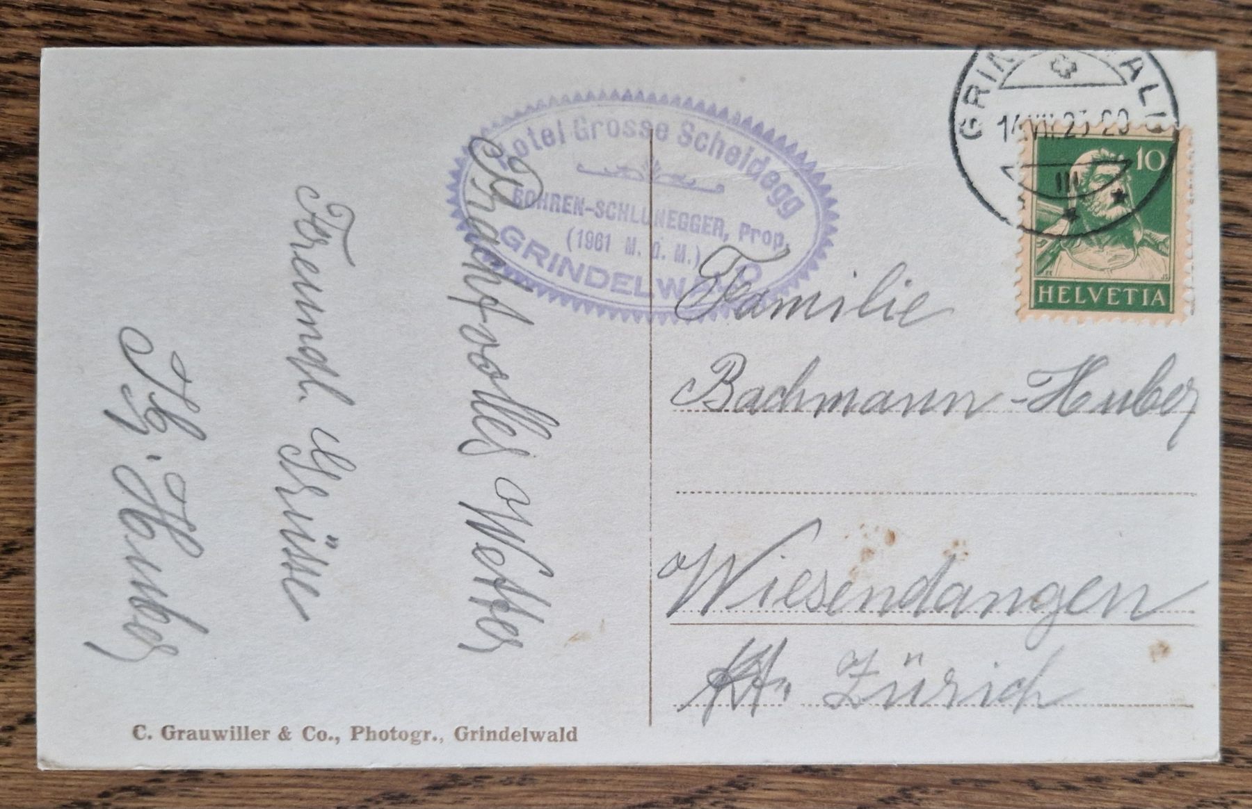 Ansichtskarten: Hotel Grosse Scheidegg mit Hotelstempel 1923 – Gebraucht aus Ebikon von Donar50 3