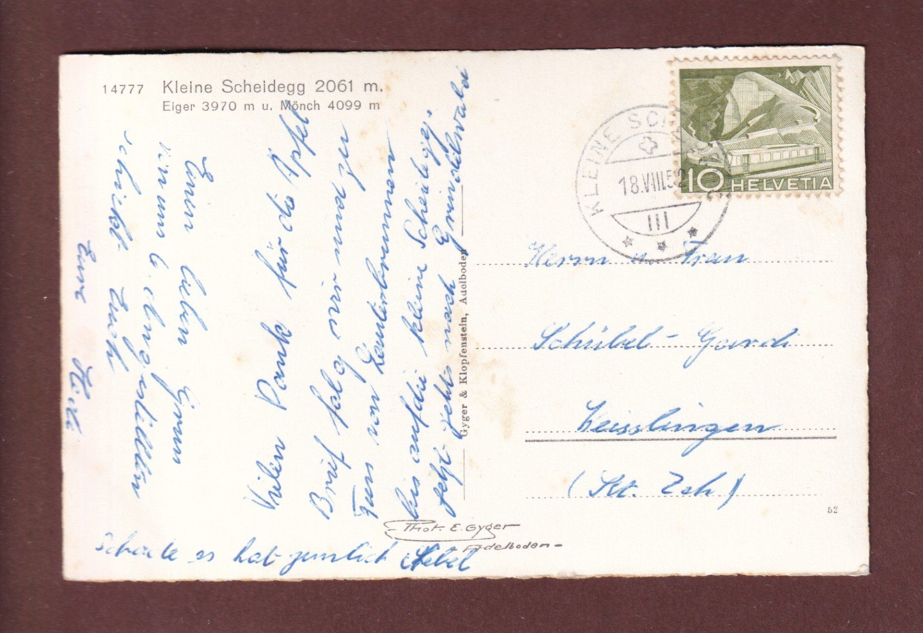Ansichtskarten: KLEINE SCHEIDEGG - 1952 – Gebraucht aus Pully von nicecards-shop 1