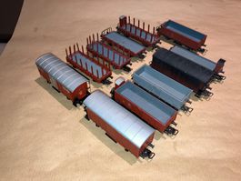 11 Stk. HAG Gussgüterwagen, K3, L6, M6, braun, grau, geschw.