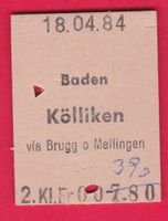 KARTON BILLETT, BADEN - KÖLLIKEN, 2.KLASSE, EINFACH