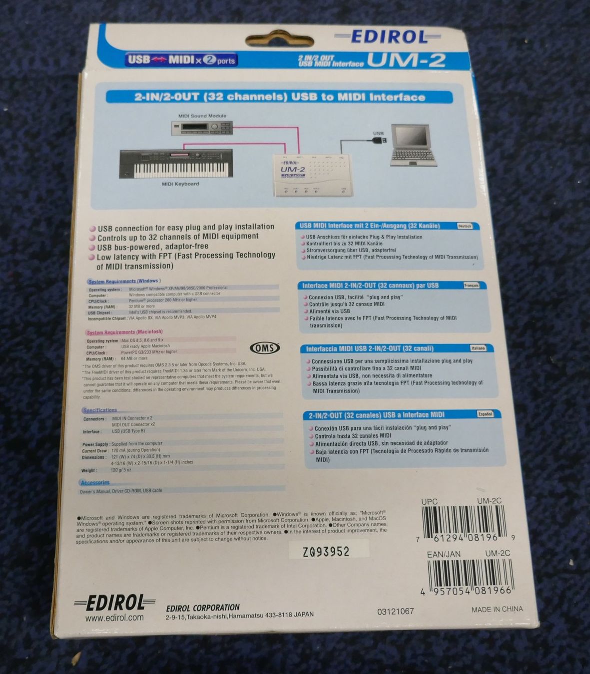 Edirol Attrezzatura per studi di registrazione: Edirol UM-2 USB MIDI Interface – Nuovo e nell'imballaggio originale da Wenslingen venduto da FairlightCMI 1