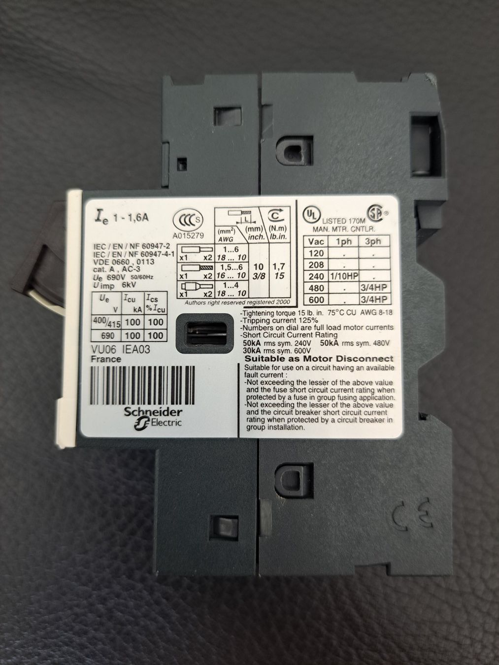 Schneider Alimentazione elettrica: Disjoncteur thermique 1-1.6 A – Usato da Marly venduto da Mumu1723 1