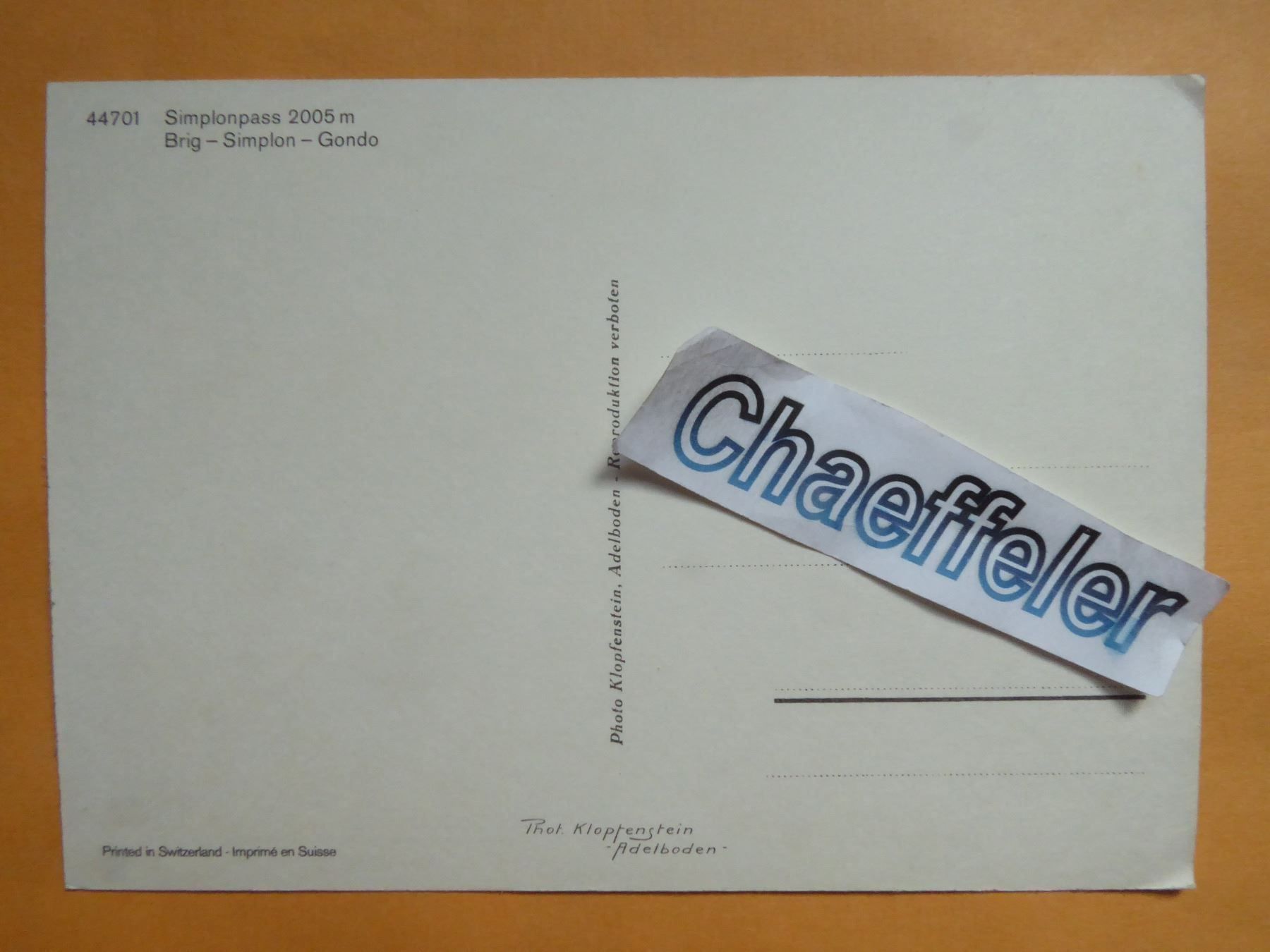 Cartoline postali: Simplonpass. Brig.Simplon-Gomdo – Nuovo (secondo la descrizione) da Zürich venduto da Chaeffeler 1