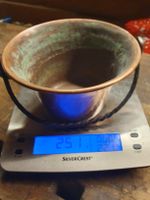 Petit chaudron en cuivre avec anse fer état usagé 2marquage