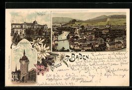 Litho Baden, Gefängnisthurm, Kurhaus un