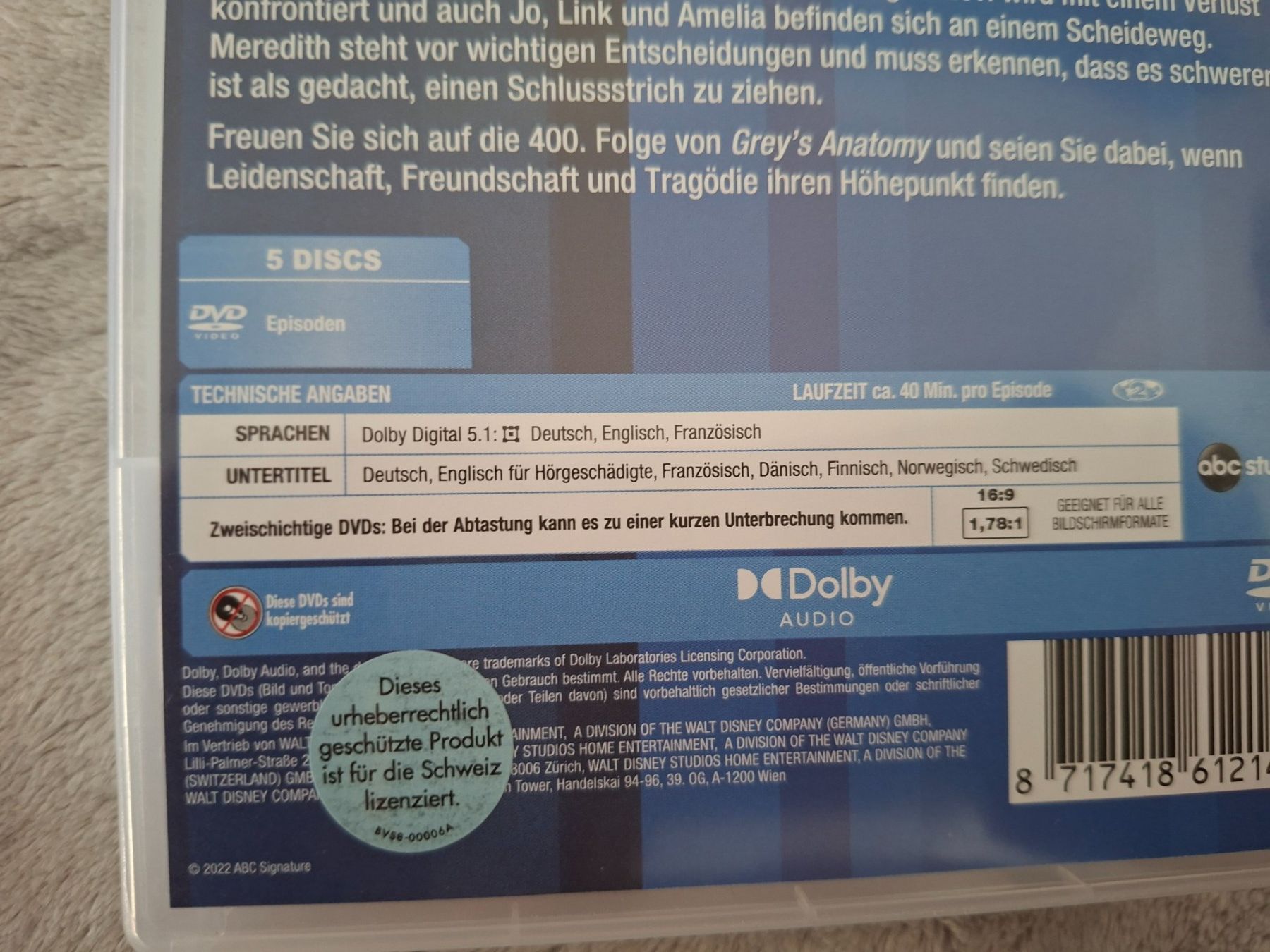 Tutti i DVDs: GREYS  ANATOMY STAFFEL 1 - 18 !!! – Usato da Aesch BL venduto da Burschi59 2