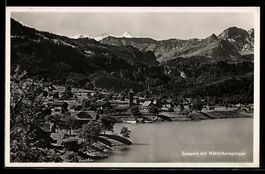 AK Lungern, Ortsansicht mit Wetterhorngruppe