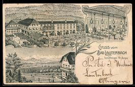 Lithographie Oftringen /Aargau, Kurhaus Bad Lauterbach, Inne