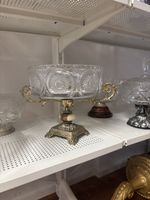 Edle Kristallschale mit Metallgriffen & Onyx – Vintage Prunk