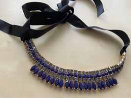 Schöne Kette Strass blau neu Boden UK Modeschmuck