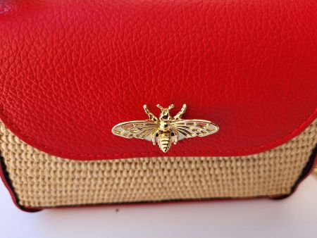 Rote Sommer Handtasche mit Gold-Biene, neuwertig!