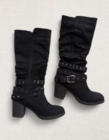 Damen Stiefel schwarz mit Nieten und Blockabsatz