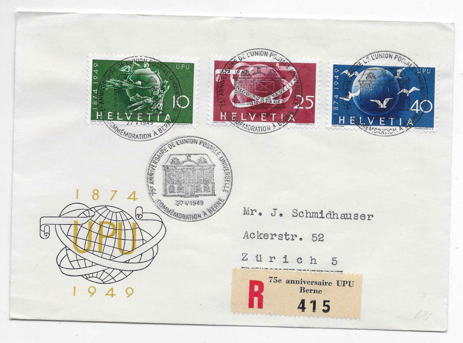 Tutti i francobolli: R Brief UPU 1949 – Usato da Hefenhofen venduto da Richsalz