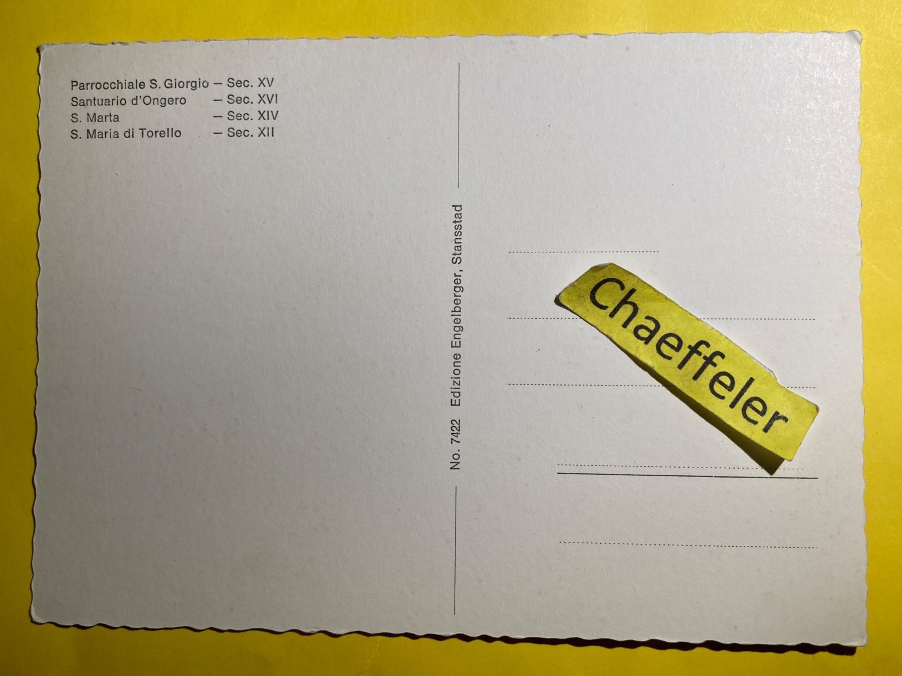 Cartoline postali: Le chiesi Monumentali di Carona – Usato da Zürich venduto da Chaeffeler 1