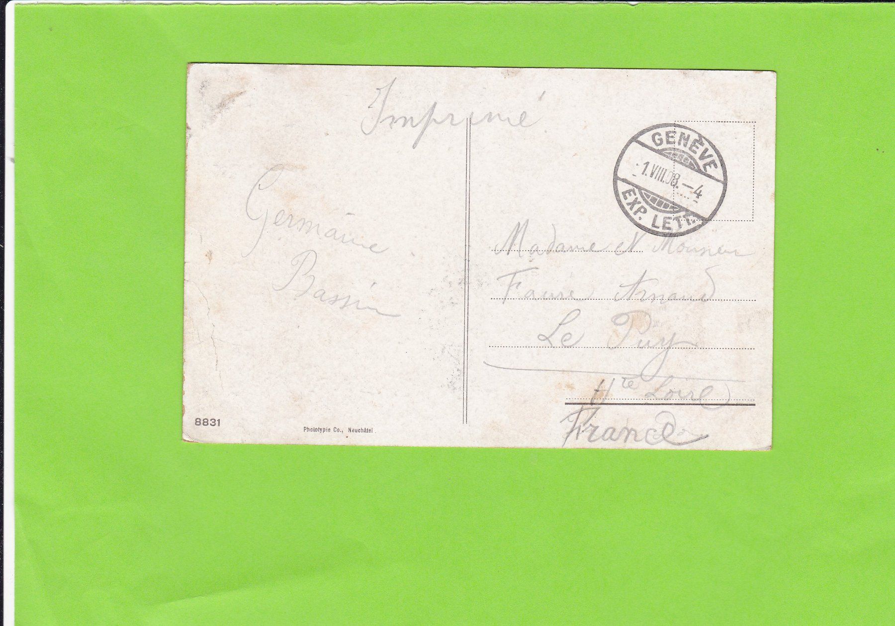 Cartes postales: Genève-1908 – D'occasion à St. Peterzell par neckertal 1
