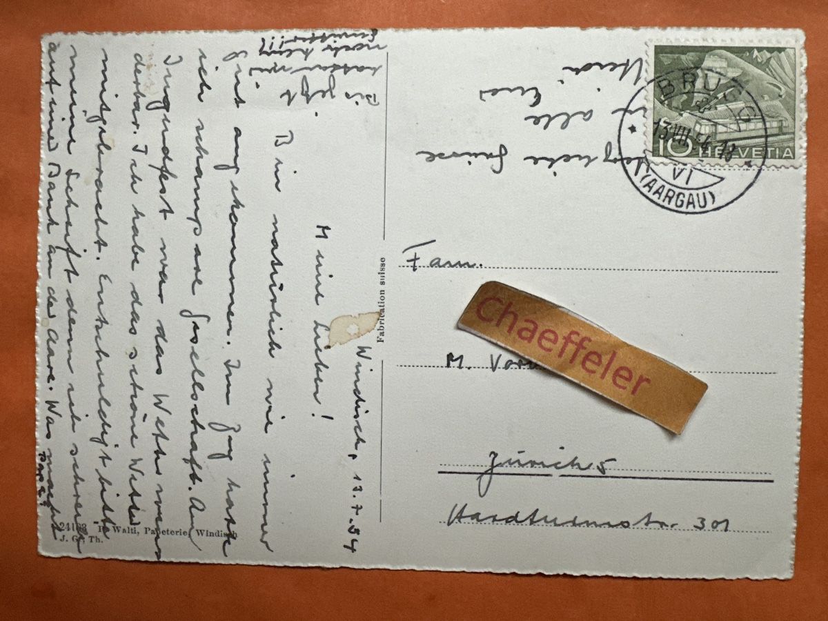 Cartoline postali: 1954 Windisch, Partie an der Reuss – Usato da Zürich venduto da Chaeffeler 1
