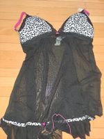 Schwarzes Negligé mit Leopardenmuster, Grösse 75B, Top!