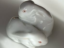 Süße Herend Porzellan Hasenfigur weiss zwei Hasen gebraucht