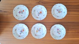 6 Meissen Teller Blumen Knaufschwerter 1850-1924 I. Wahl