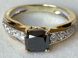 Ring Black Diamond 1.44 ct. , Brillanten 0.33  14K, Gr. 53.5