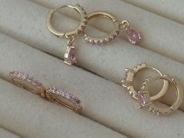 Luxus Elegante Trio Mini Ohrstecker Farbe :Gold / Rosa