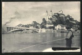 Aarburg, Angler vor Brücke, gelaufen 1930