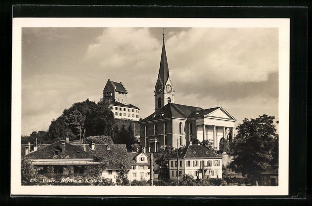 Cartoline postali: AK Uster, Blick auf Kirche und Schloss – Usato da Berlin venduto da bartko-reher