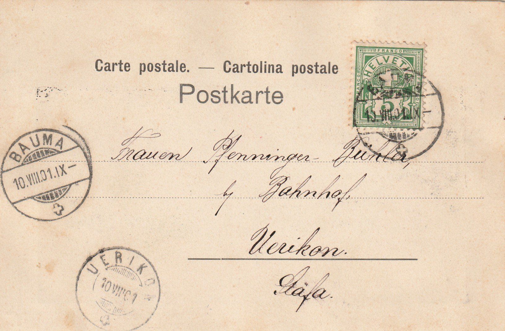 Cartoline postali: Bauma – Usato da Rorschacherberg venduto da fratovi2 1