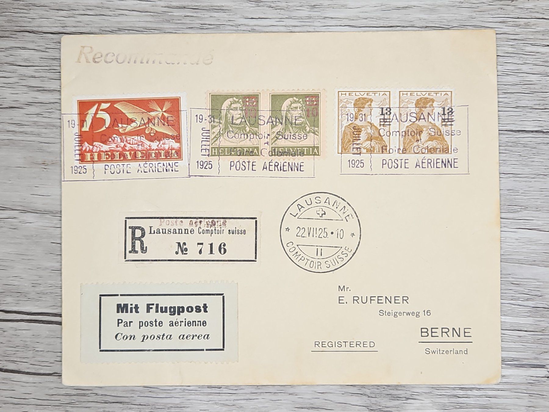 Tutti i francobolli: CL22 Enveloppe + Timbre Suisse 1925 – Usato da Cousset venduto da Patrick_Collections